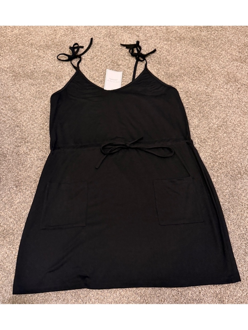 ETCY NEW Black Tie-Shoulder Drawstring Pocket Dress – Size XL